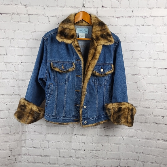 Tasha Polizzi Jackets & Blazers - Tasha Polizzi Denim Jacket with faux fur trim L